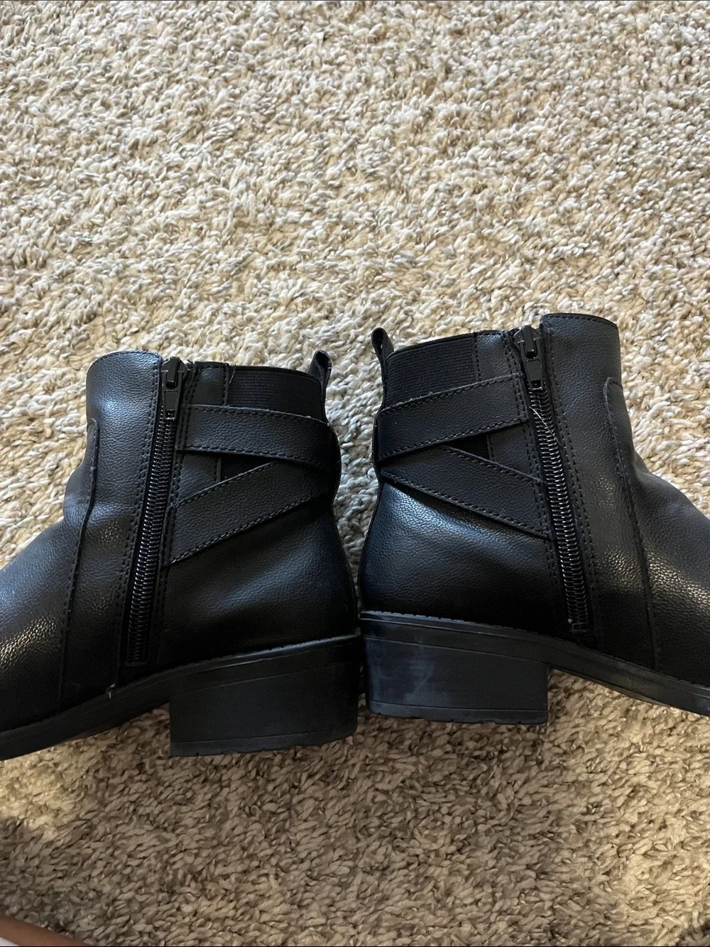 Anne Klein Black Leather Ankle Booties with Buckle Detail